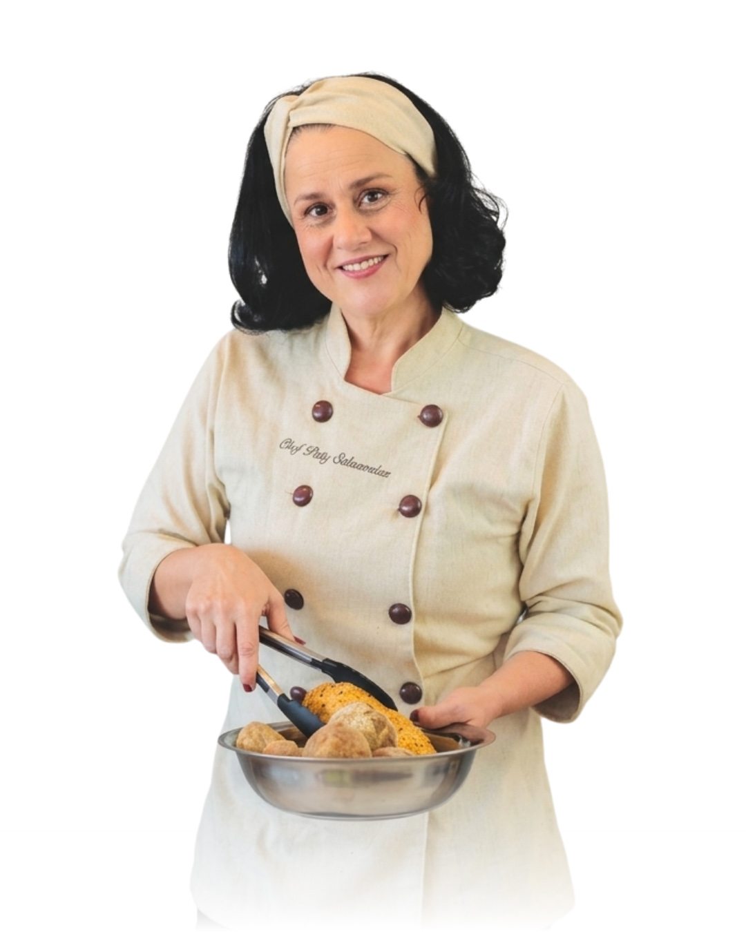 Chef Paty da Solaris Gastronomia em pose de experiência e competência
